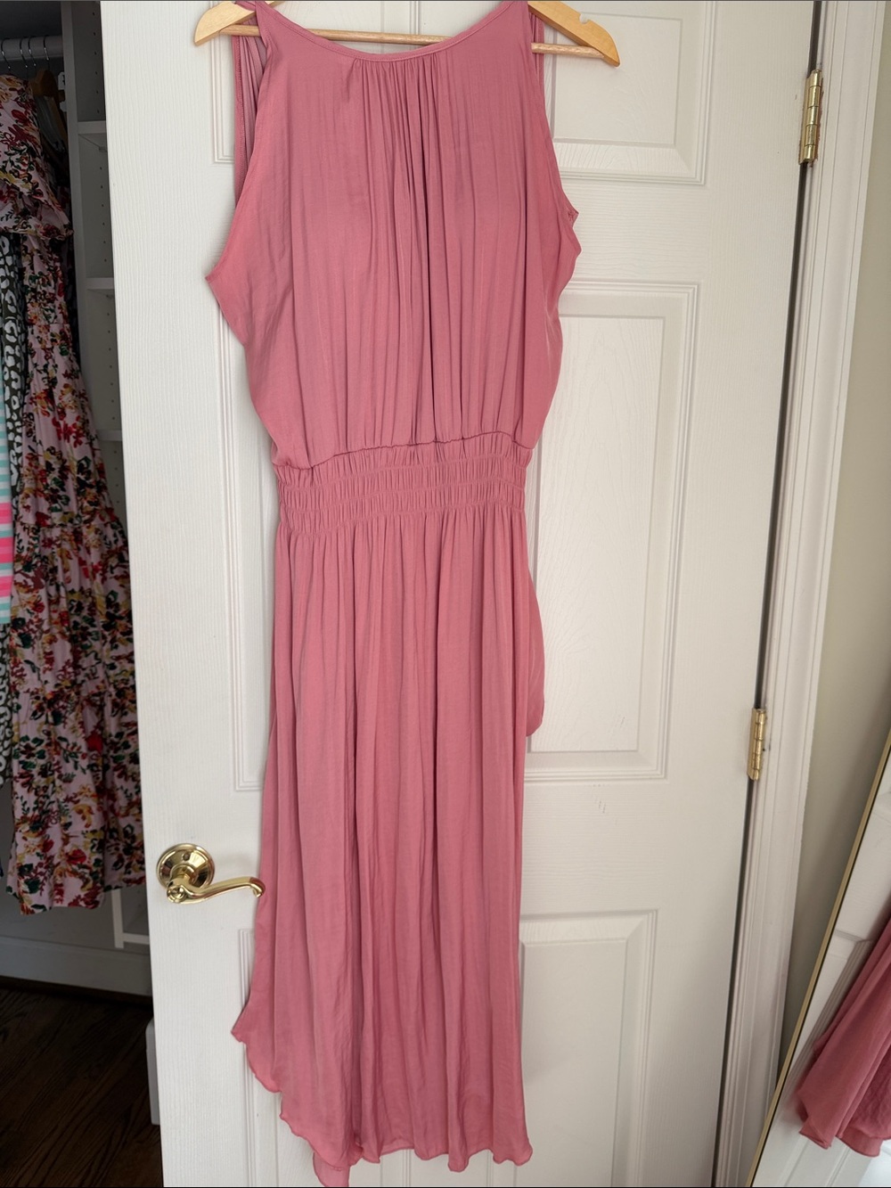 Sleeveless Rose Pink Maxi Dress with Smocked Waist